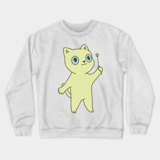 Cute green cat illustration magic wand Crewneck Sweatshirt